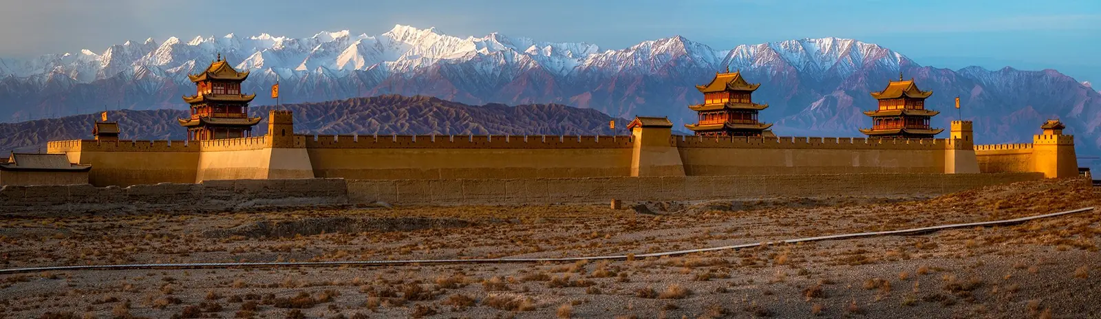 The gate towers of Jiayuguan Fort in Gansu, the Ming dynasty's westernmost stronghold at the end of the Great Wall