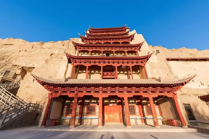 The nine-storey timber hall of the Mogao Caves at Dunhuang, at the desert end of the Hexi Corridor in Gansu